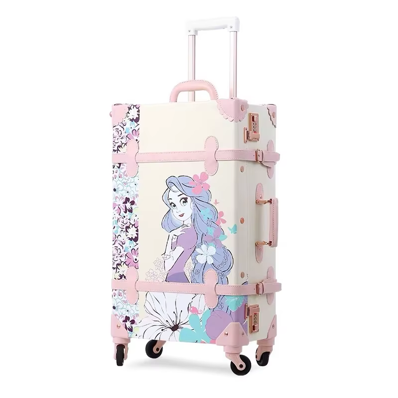 New Cute Cartoon PU Travel Bag Rolling Luggage sets,20"24"26"inch Women Retro Trolley Suitcase with handbag on Universal Wheels