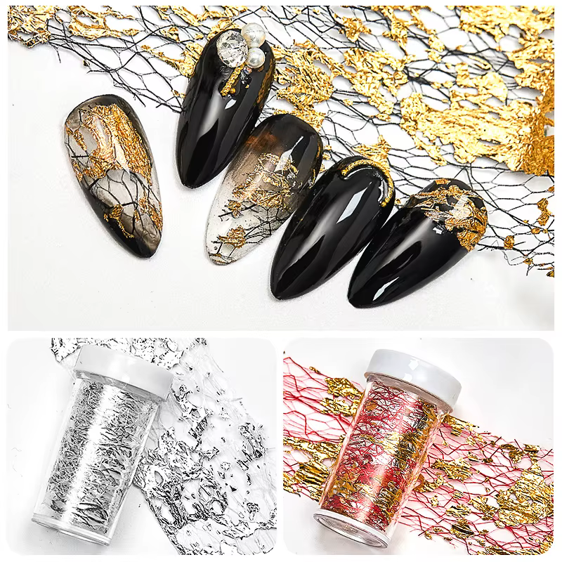 1PC 3D Mesh Nail Art Sticker Gold Silver Lace Hollow Net Line Nail Foil Design Manicure Decal Wraps Decorations Accessories