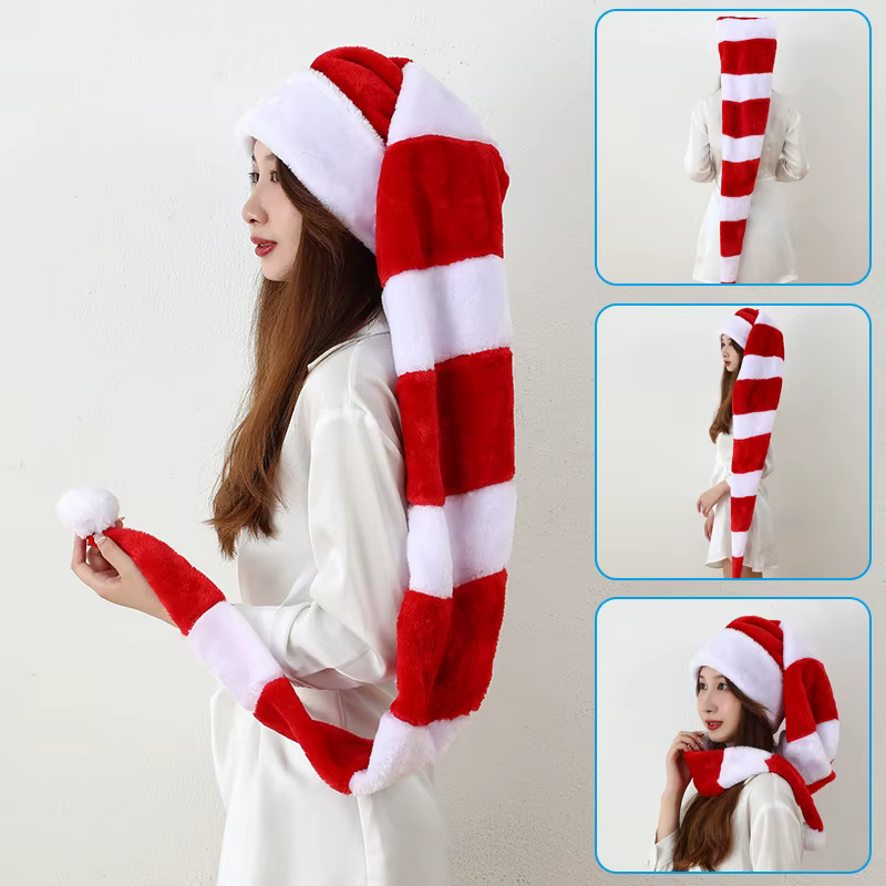 Christmas Red White Classic Lengthen Santa Hats Traditional Santa Claus Cap for Party Costume Holiday 130CM LL@17
