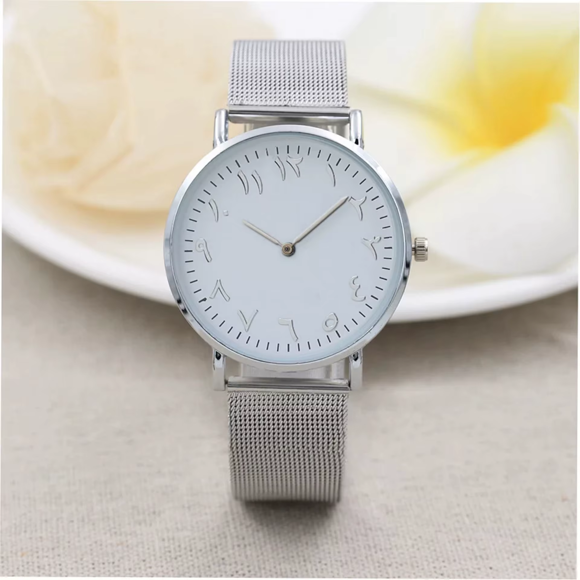 Arabic Numbers Watch  Unique Big Case Automatic Self Wind Stainless Steel Quartz Clock Wriswatches Fashion Women Relogio