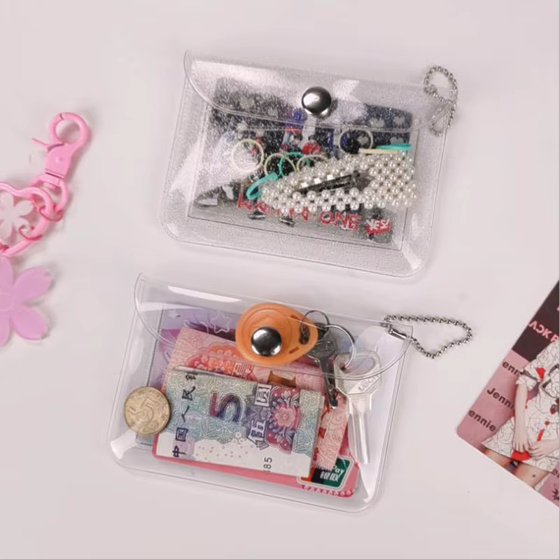 Glitter Transparent Waterproof PVC Women Card Case Business Card Holder Men Credit Card Bag ID Card Mini Wallet Girls Coin Purse
