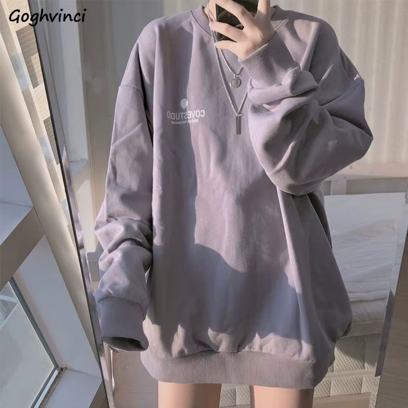 No Hat Hoodies Women Spring Letter Printed Loose Thin Korean Trendy Leisure Chic Womens Sweatshirts All-match Tees Preppy New BF