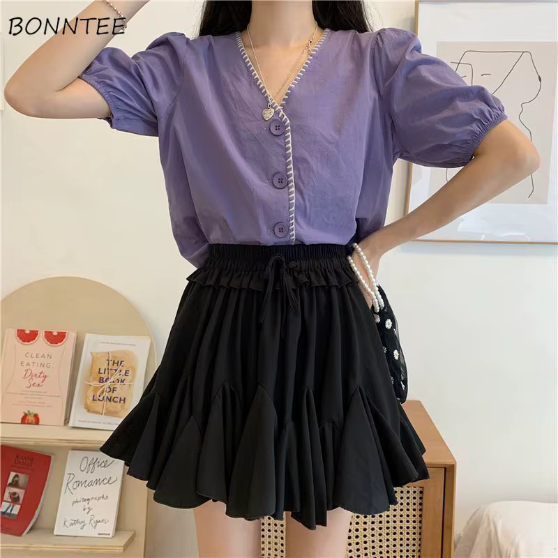 Mini Skirts Women Solid Ball Gown High Waist Fashionable Chiffon Korean Style Student Temperament Casual All-match Chic Popular