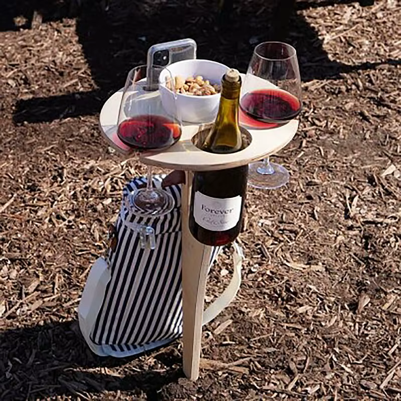 2021 New Outdoor Wine Table with Foldable Round Desktop Mini Wooden Picnic Table Easy To Carry Wine Rack Dropshipping