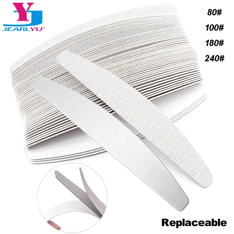 50Pcs/Lot Replaceable Nail File Strong Sandpaper Pedicure Limes Professional Removalble Pads With Metal Board For Manicure Tools