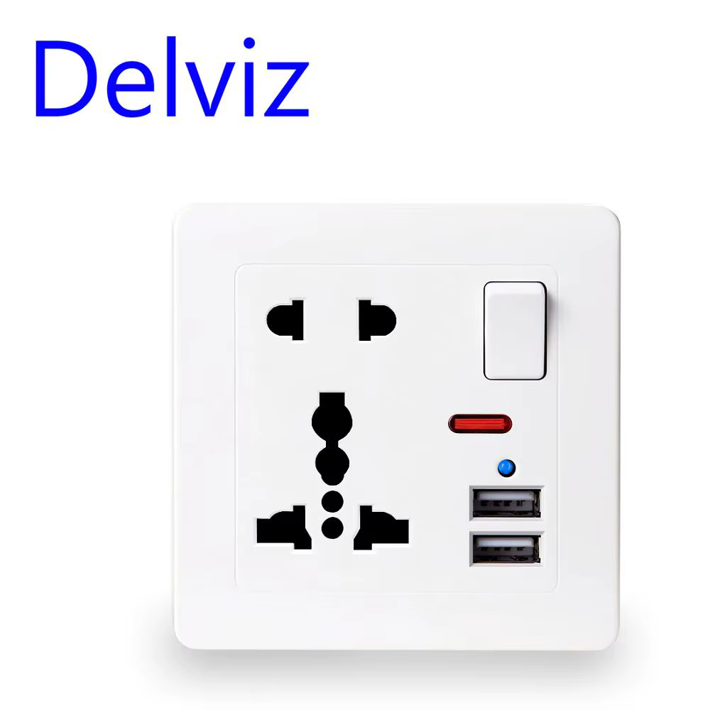 Delviz UK Standard USB Outlet,Dual USB Charger Port,Global universal 13A electrical socket, Switch control USB Wall Power Socket