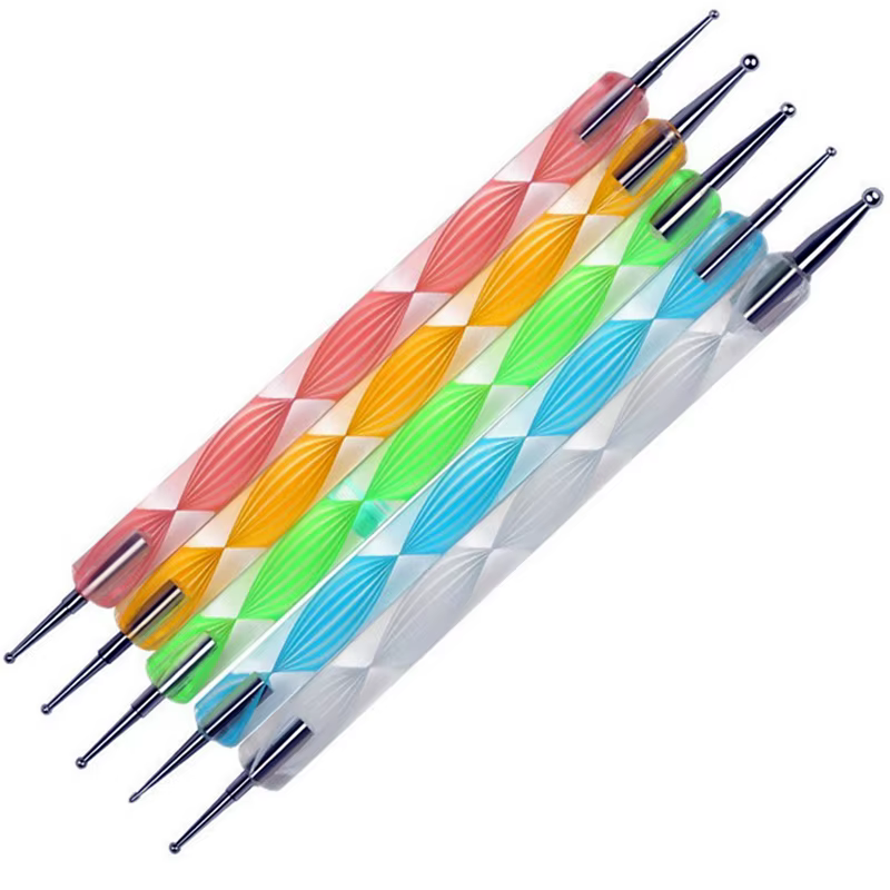 5Pcs Professional 2-Way Nail Art Dotting Pens Plastic Screw Marbleizing Penholder Painting Dot Tool Drawing UV Nail Brush Kit