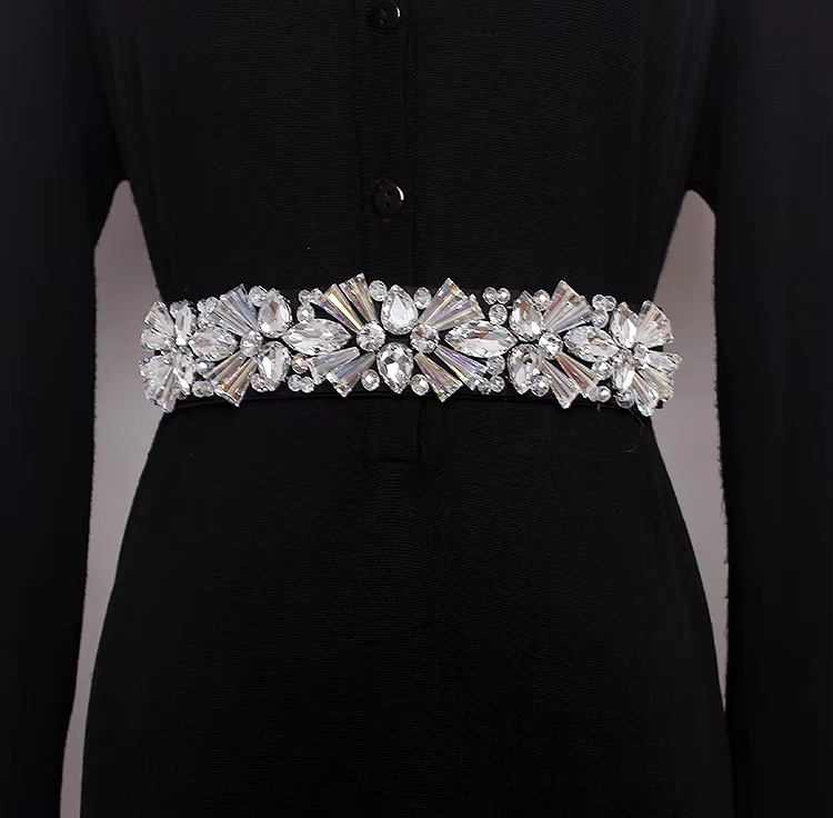 Women's runway fashion blingbling crystal elastic Cummerbunds female Dress Corsets Waistband Belts decoration wide belt TB1189