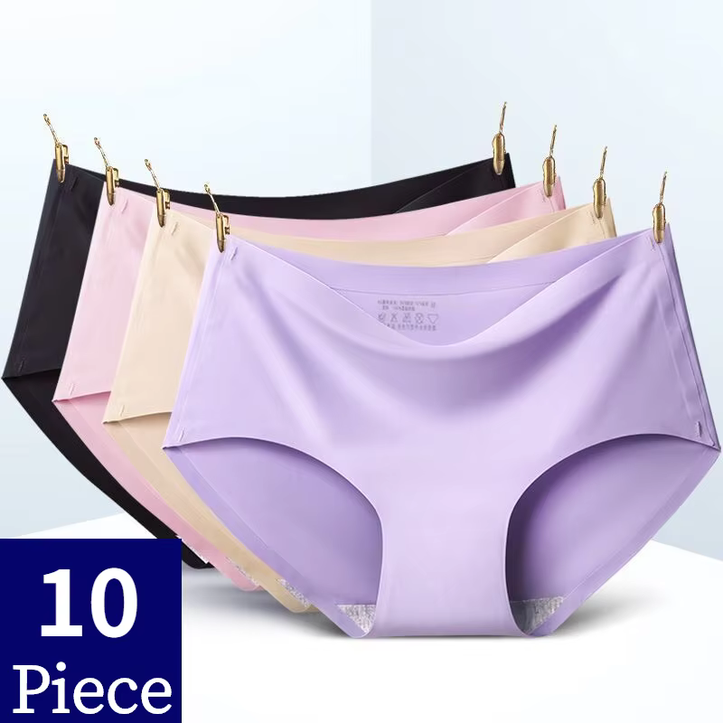 BZEL 10PCS/Set Seamless Women's Panties Breathable Comfortable Underwear Silk Satin Briefs Cozy Lingerie Sports Underpants M-4XL