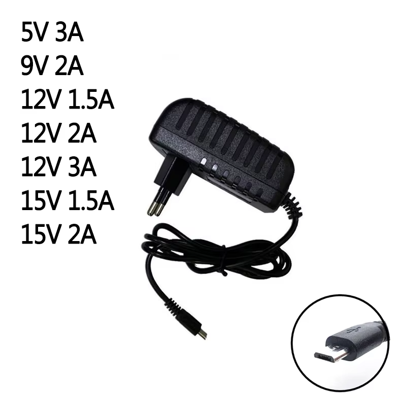 1pcs DC 5v 9v 12v 15v 1.5a 2a 3a Micro Usb Ac/dc Power Adapter EU Plug Charger Supply 5v3a For Raspberry Pi Zero Tablet Pc
