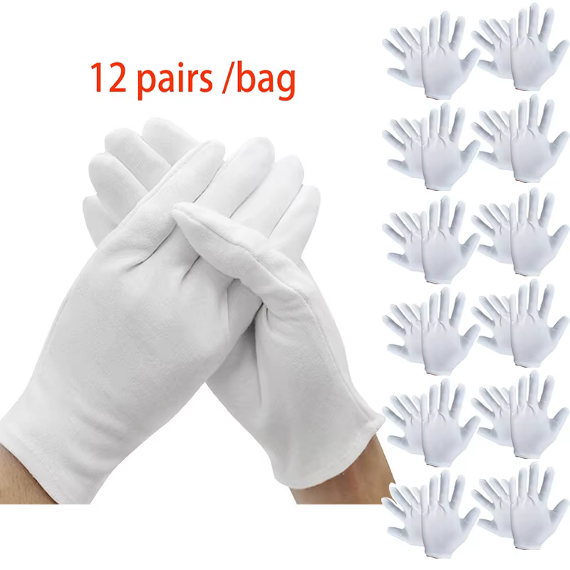 24Pieces/12 Pairs White Labor Insurance Cotton Cloth Thin Etiquette Wenwan Quality Inspection Gloves