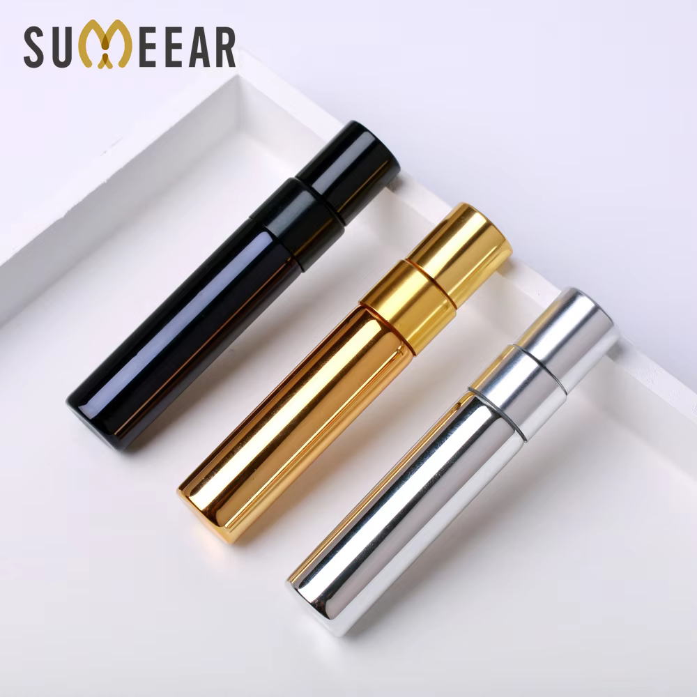 100 PCS/Lot 5ml Mini Perfume Bottle Aluminium Spray Atomizer Bottles Sample Empty Gold Silver Black Glass Vials