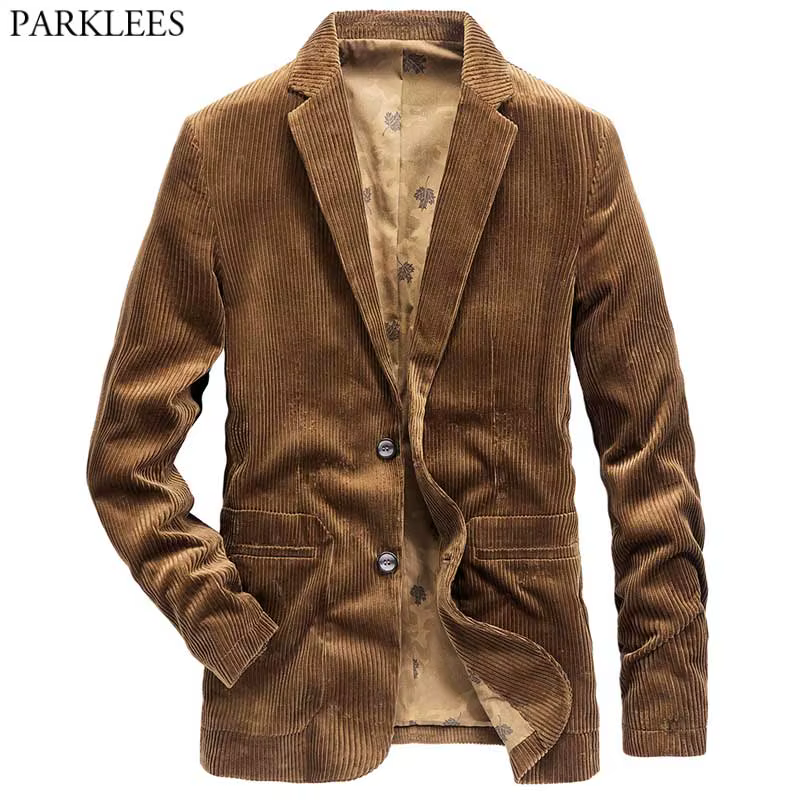Men's Vintage Corduroy Suit Blazer Jacket 2021 New Notched Lapel Single Button Blazers Mens Slim Fit Comfortable Sport Coat
