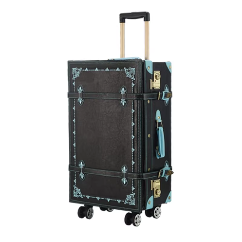 Hot!New Hand embroidery PU leather Travel Bag Rolling Luggage,20"24"inch Men&Women Retro Trolley Suitcase with Customs code lock