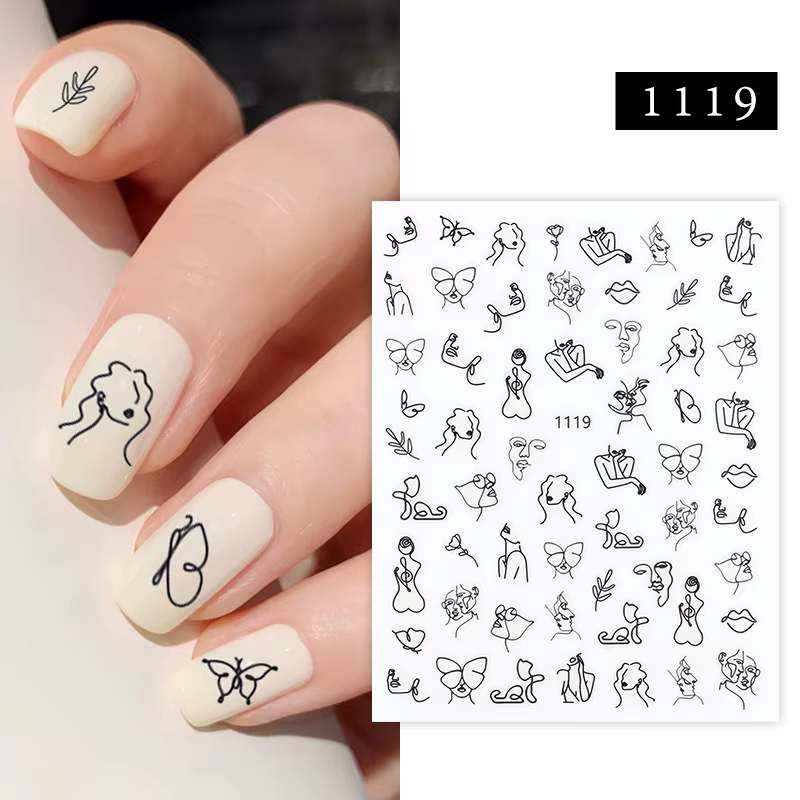 6 Designs Nail Stickers Lady Face Geometric Nail Art Water Transfer Decals Sliders Manicures Decoration Stickers for Nails Gifts