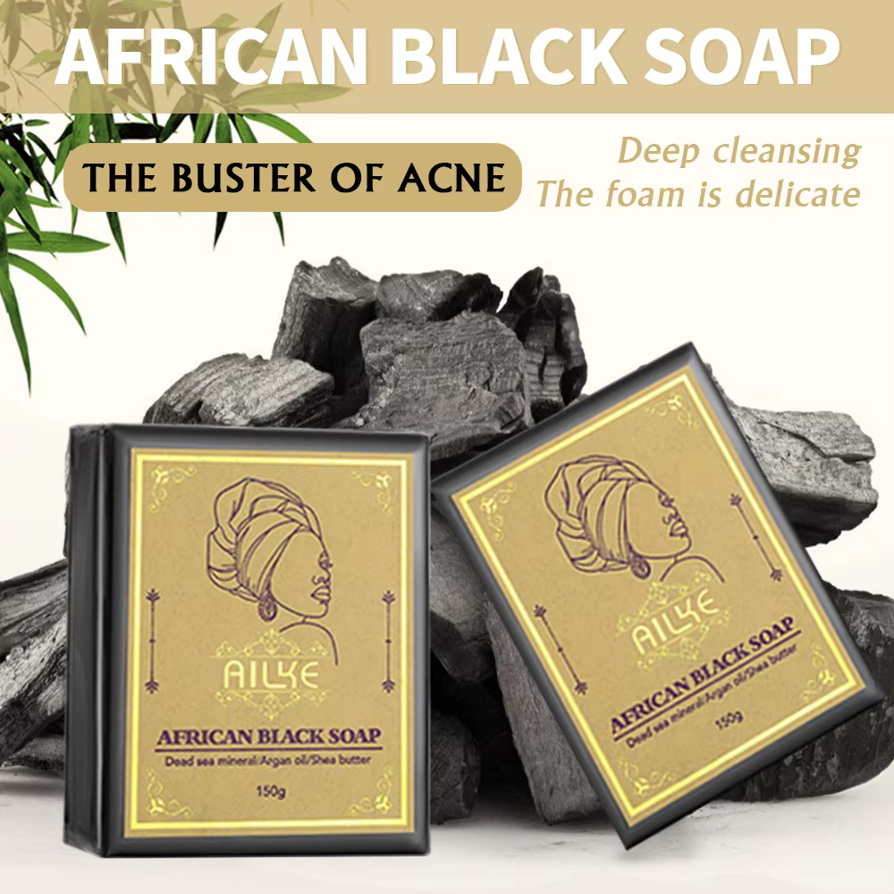 AILKE African Black Soap, Natural Bamboo Charcoal, Spots Removal, Moisturizing, Soft Skin, Oil Control,Gentle Cleaning Sport Bar