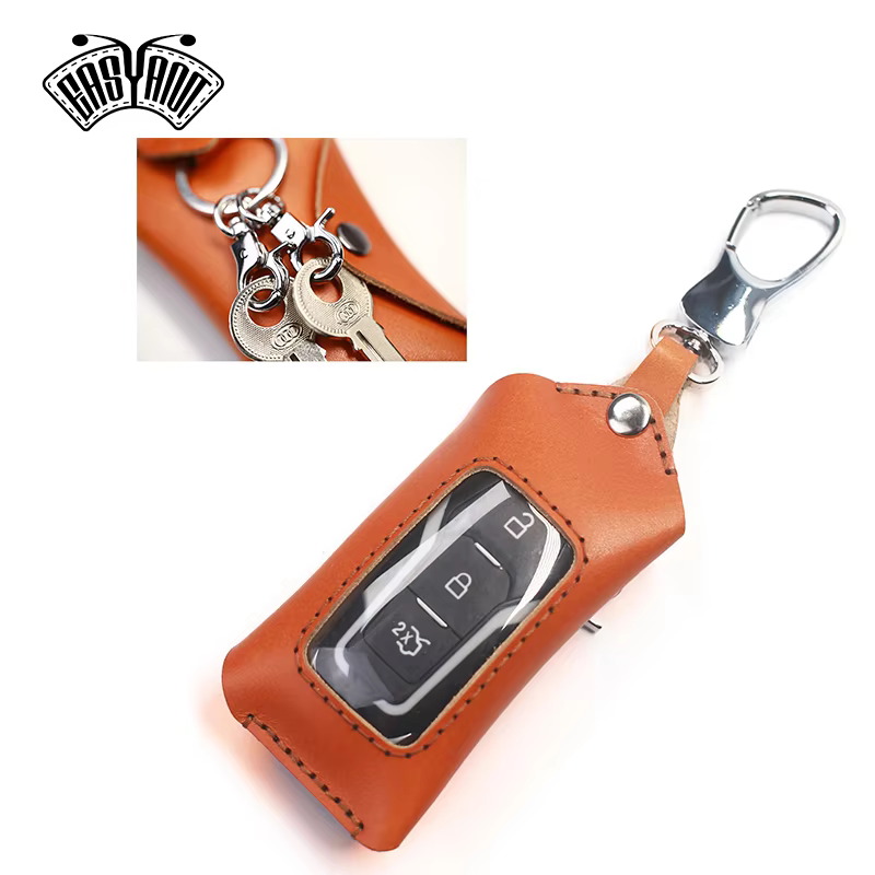 EASYANT Universal Car Keychain Case Leather Shockproof Protective Cover Brown