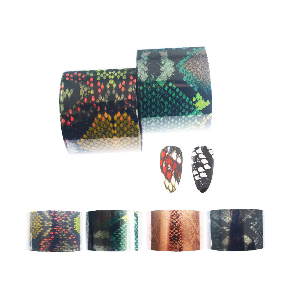 1Roll Snake Print Nail Transfer Foils 4cm*100m Wild Animal Skin Design for Nails DIY Mnaicure Tips Polish Decoration