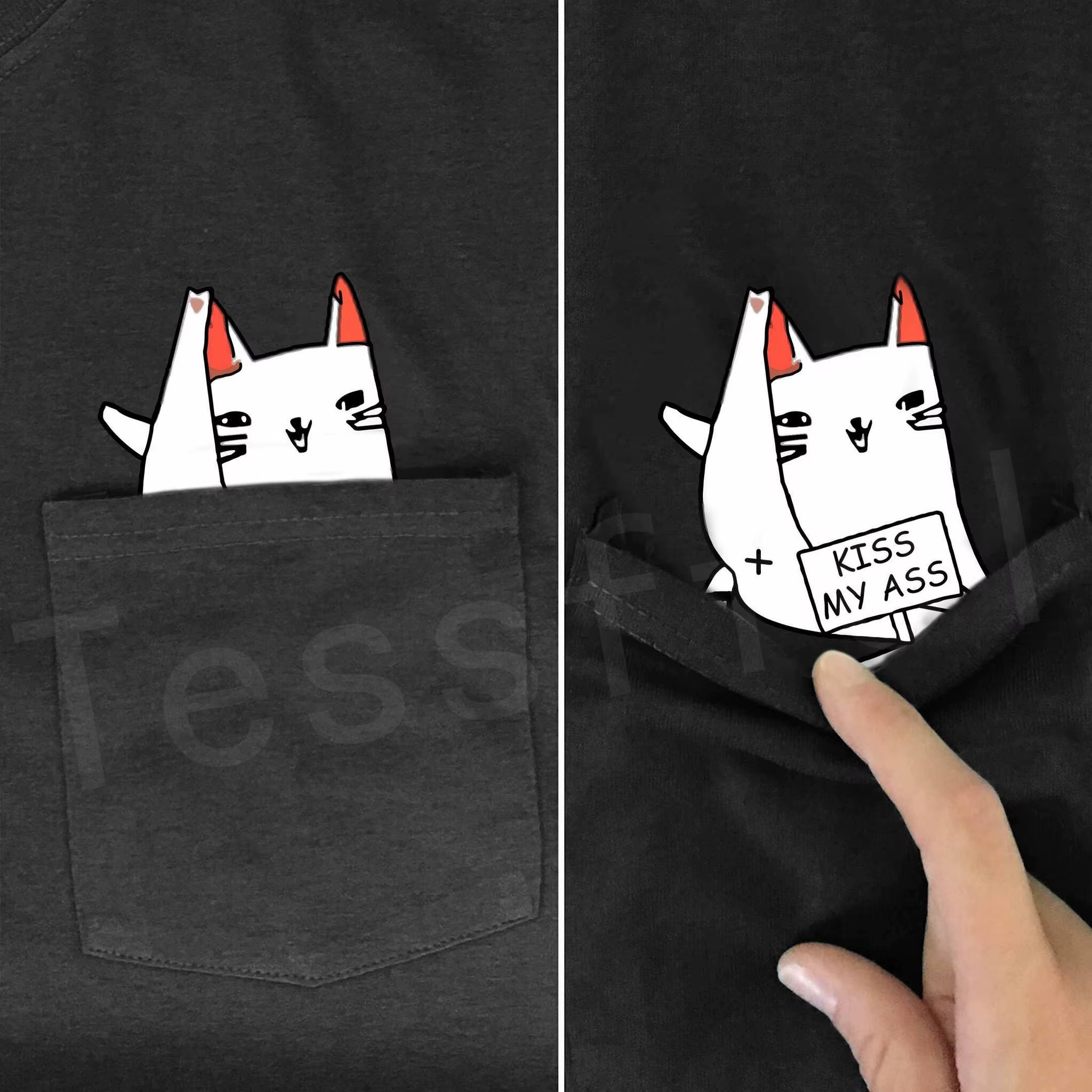 Tessffel NewFashion Movie Animal Dog Cat Pocket T-shirt Funny Harajuku Unisex Summer Casual Cotton Tees Short sleeve Shirts A6