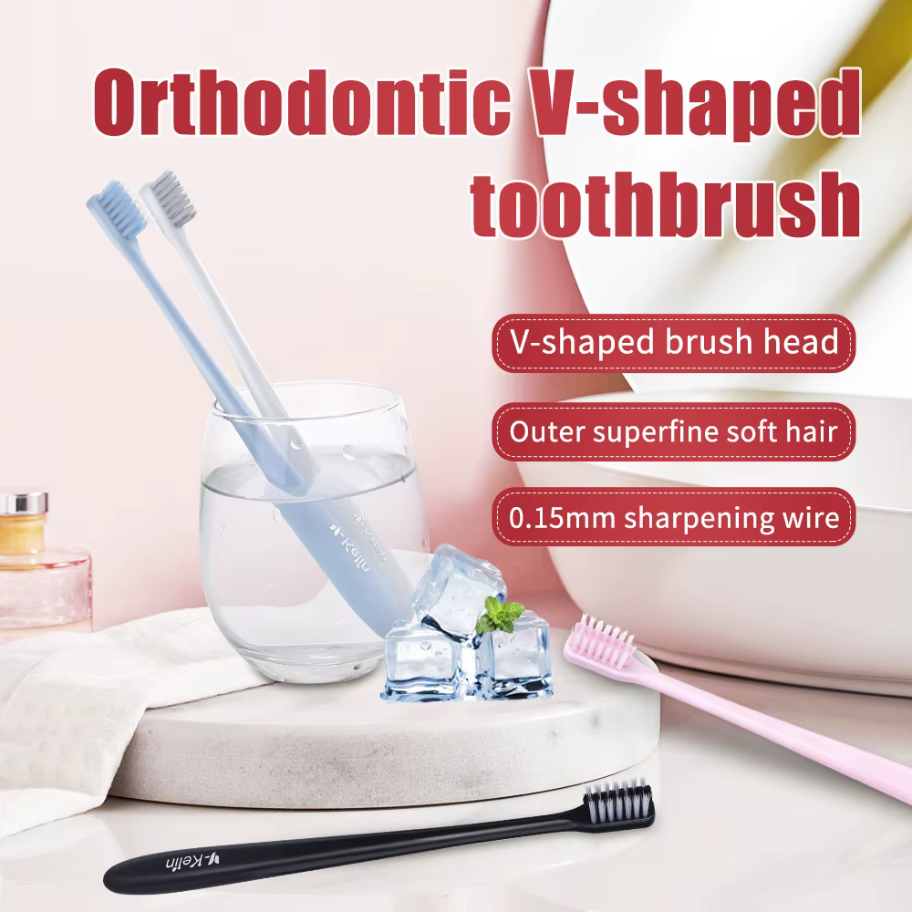 Y-kelin Oral Hygiene Care Orthodontic Tooth Brushes V-Shaped  Toothbrush Soft Bristle with 1 Inter-Dental Brush