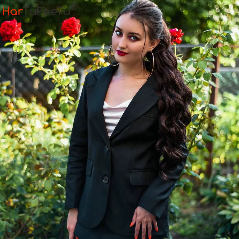 Women Blazer 2022 Casual Fit Black Autumn Chic Korean Style Jacket Back Split Buttons Long Sleeve Work Bussines Coat