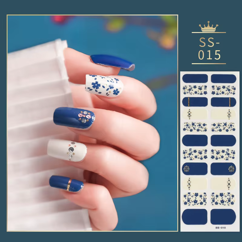 22 Tips Blue and White Shiny Speckles Nail Art Sticker Full Cover Nail Stickers Last Update Nail Wraps Lot Sticker for Nails