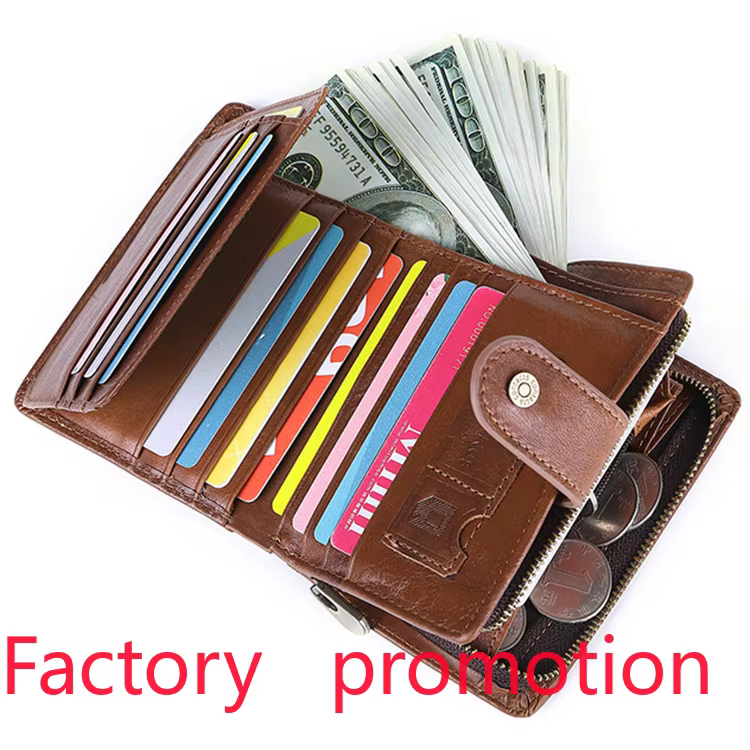 Cross-Border Hot Custom Genuine Leather Men's Short Wallet Full-Grain Leather RFID Multi-Card Casual Business Men's Bag