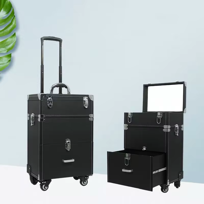 Hot!New Women Large Capacity Trolley Cosmetic case,Nails Makeup Toolbox,Beauty Box with wheel,Rolling Luggage Trolley Suitcases
