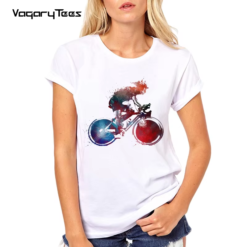 cycling art Female streetwear t-shirt cyclist watercolor t shirt women summer new white casual short sleeve tshirt