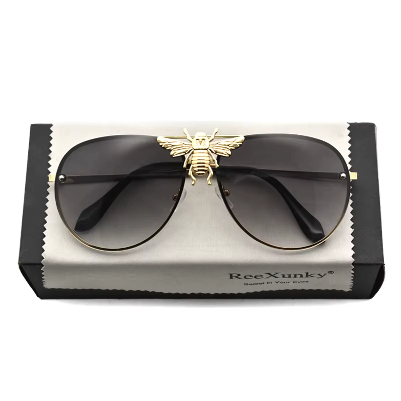 Vintage Brand Designer Aviation Bee Sunglasses Men Fashion Metal Frame Pilot Sun Glasses For Womens Retro Shades Oculos UV400