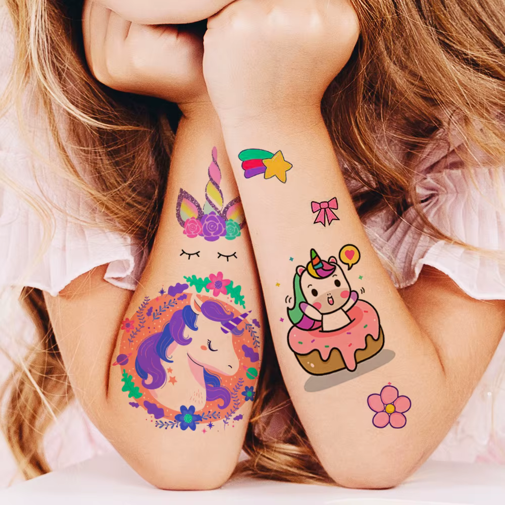 Cute Unicorn Temporary Tattoo For Children Kids Girls Daughter Watercolour Star Tattoos Sticker Flower Fake Tatoos Rainbow