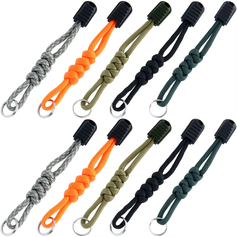 10PCS QingGear Handmade Nylon Rope Handcrafted Nylon Rope Keychain Tactical Knife Lanyard Zipper Pull Outdoor Camping