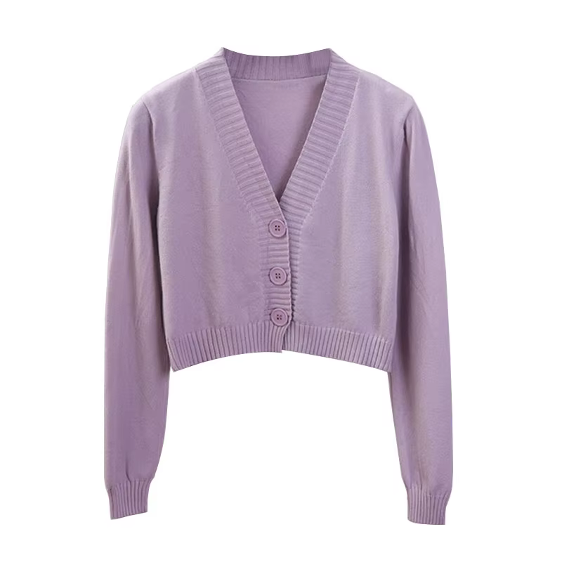 Women's Cropped Cardigan Sweaters Female Black White Short Sweater V Neck Single Breasted Sweater Woman Knitted Cardigan GD153