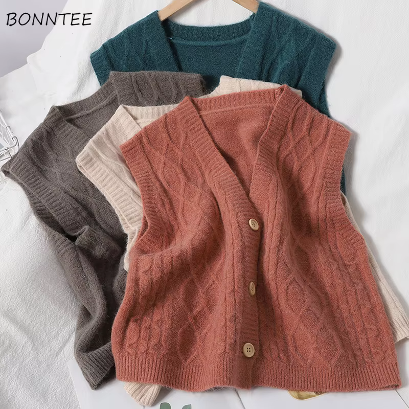 Sweater Vest Women V-neck Chic Vintage Sleeveless Retro Ladies Knitwear All-match Fall Spring Female Clothing Popular Ulzzang