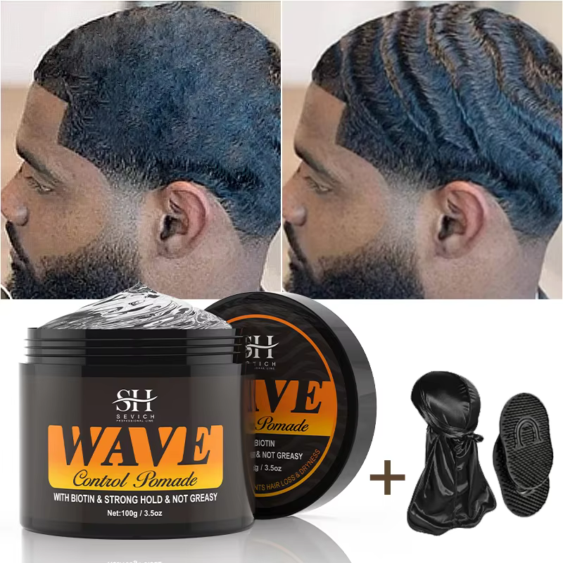 2023 Natural Wave Control Pomade for Black Men Strong Hold 360 Waves Layered Style Clay Wavy Grease Builder for Hair Silky Shine
