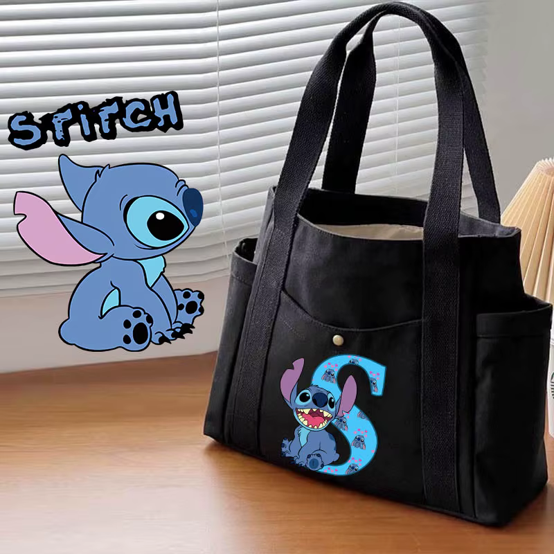 Cute Disney Stitch Women's Bags A-Z 26 English Letters Shoulder Bag for women Handbag Large Capcity Tote Bag Female Shopping Bag