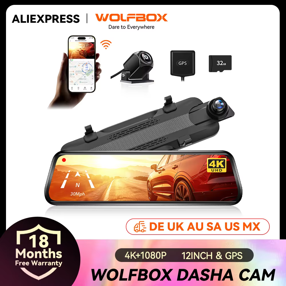 WOLFBOX G930 10 Inch Wifi Dash Camera 4K Car DVR FOV 140 Mirror Camera Dash Cam Car 24H Parking View Touch Screen Video Recorder