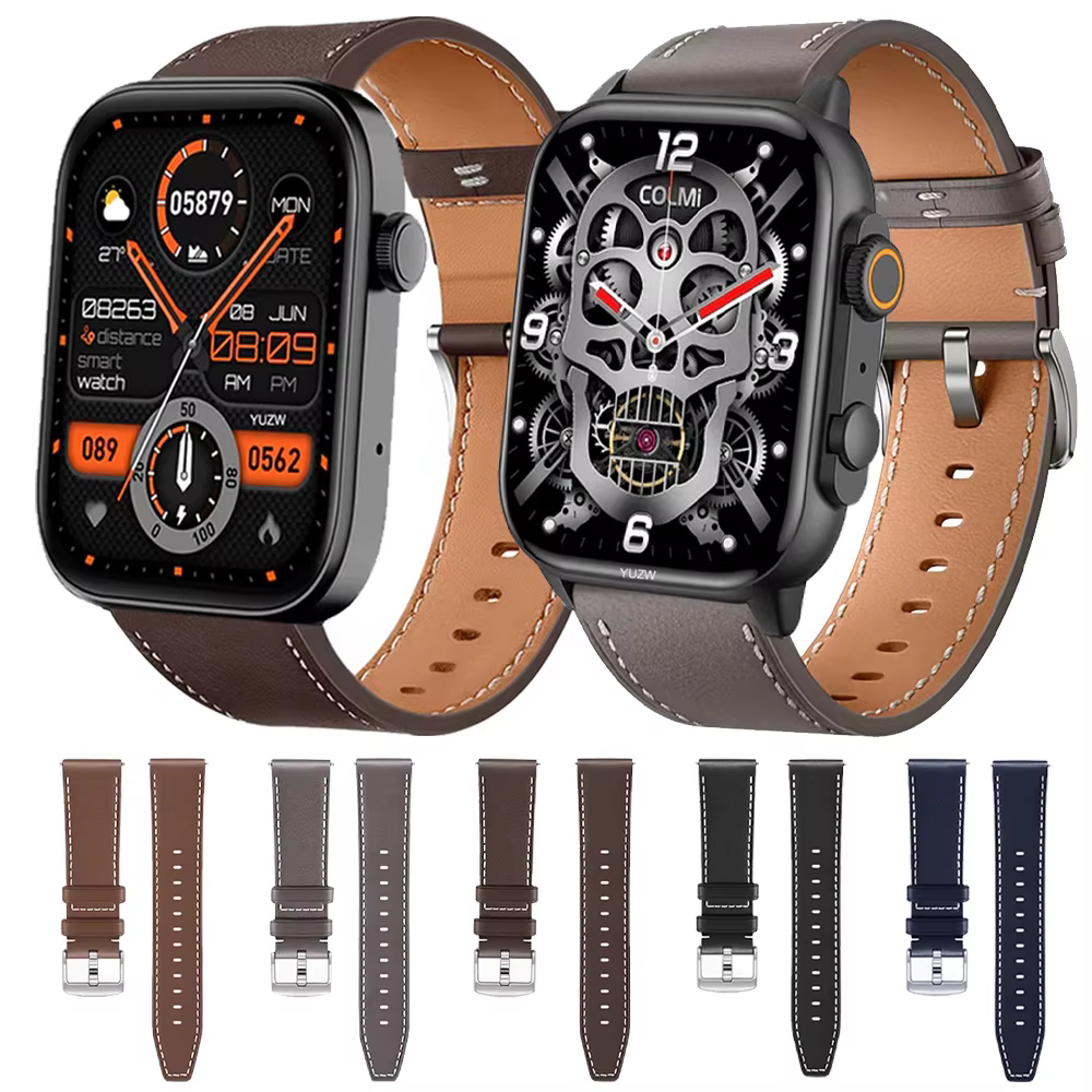 20 22mm Leathe Watch Strap For COLMI P71 P73 Smartwatch Band For COLMI C81 M42 C61 C60 I31 V70 V68 P28 Casual Watchband Bracelet