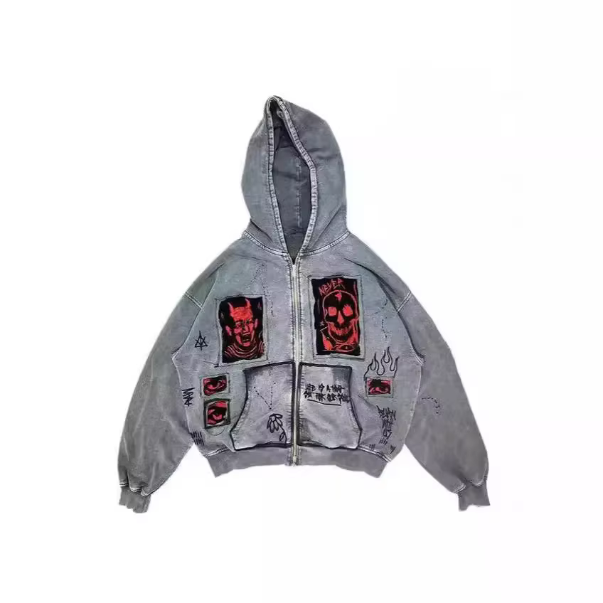 hoodiey2k Women's sweatshirtsHoodie Sweatshirt Men's Hip Hop Letter Vintage Skull Pattern Print Oversized Hoodie Jacket
