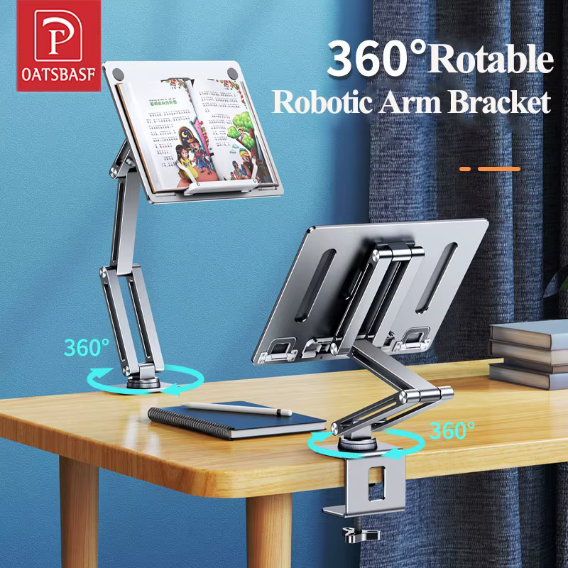 Oatsbasf Laptop Stand Clamp Tablet Hightening Support Holder Book Bracket Desktop Bed Lazy Bracket 360°Rotating Reading Stand