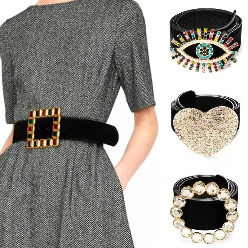 12 styles women's belts New luxury designer women black leather Waist Belts Jewelry gold chain belt rhinestone diamond Belts