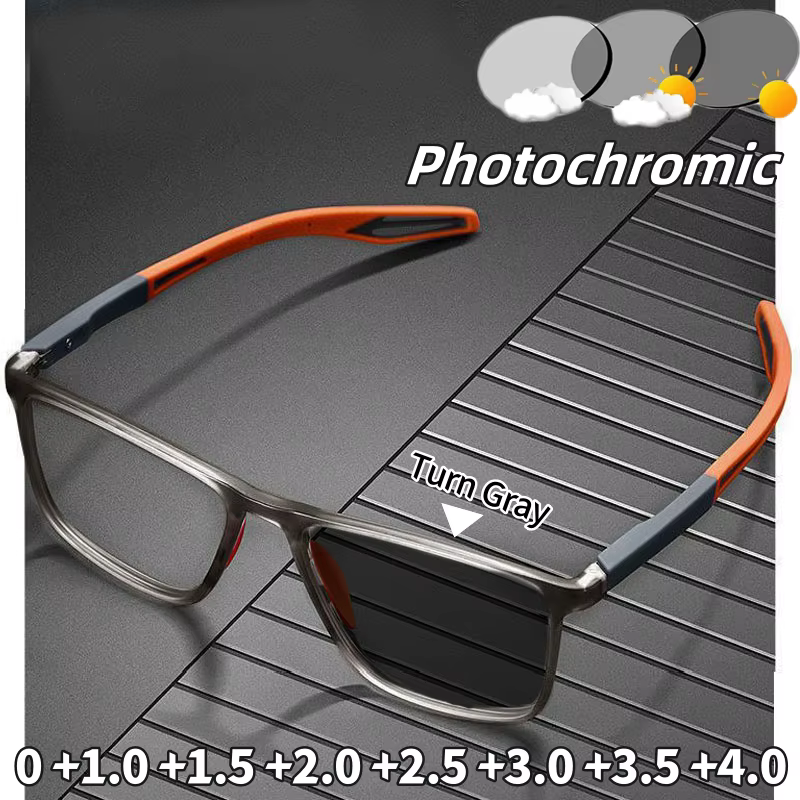 Ultralight TR90 Photochromic Reading Glasses Unisex Men Presbyopia Eyewear Vintage Outdoor Sports Sunglasses with Degrees 0~+4.0