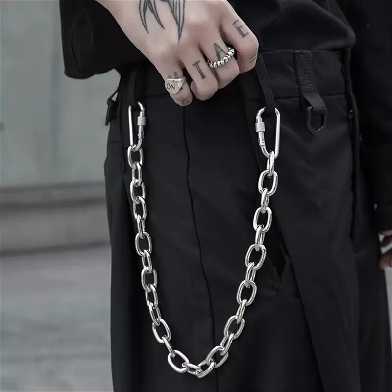 Punk waist belt silver pants chain for men, jeans belt chain, cool metal rock chain, hip hop summer jewelry