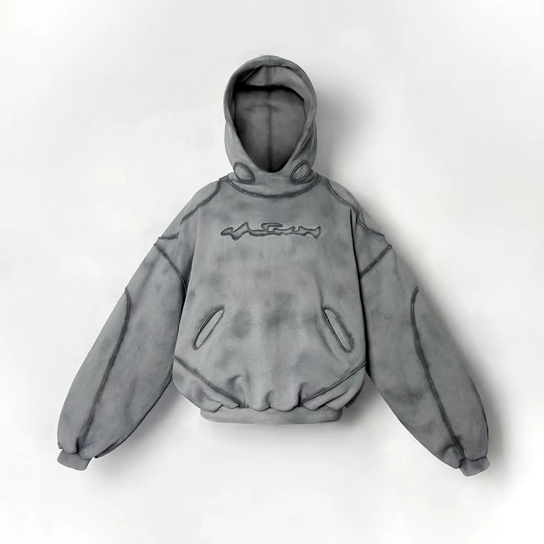 New Winter Gothic Wasteland Style Washed Old Faded Three Dimensional Lines Hooded Sweatshirt Texture Simple Loose Couple Hoodies