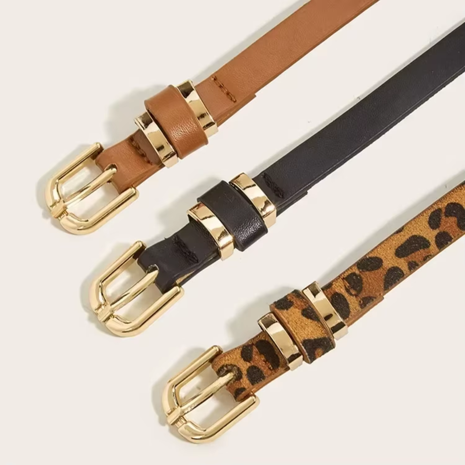 Leopard-patterned leather thin belt for women, metal buckle waist strap, designer pants, one-piece coat decoration