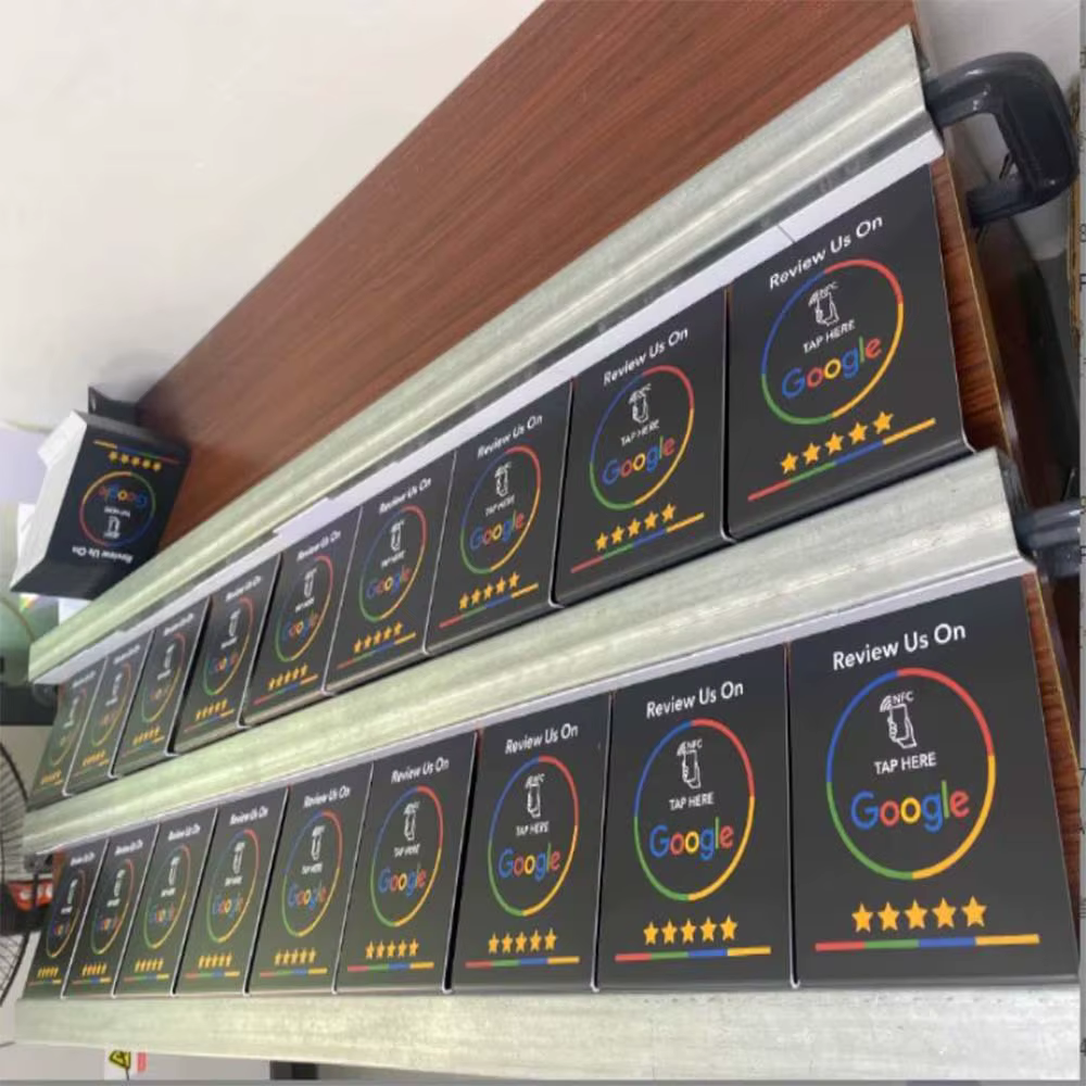 ZK30 13.56Mhz programmable Google Review Card NFC station table NFC Google Reviews display bending card standing brand bracket