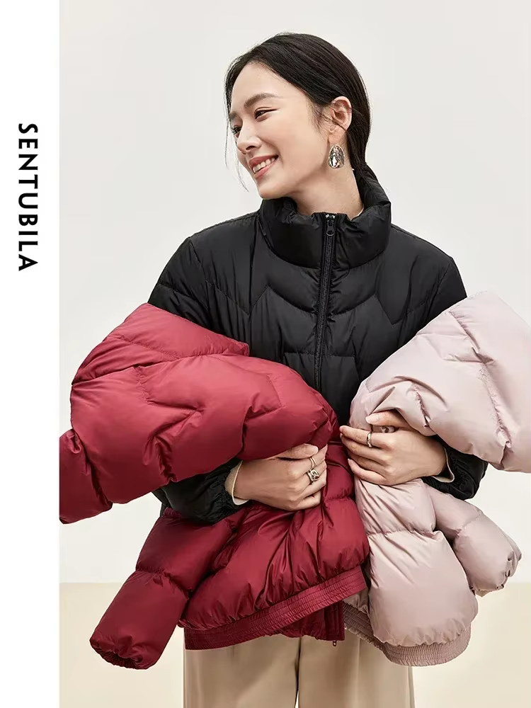 SENTUBILA Short Down Coat Women Puffer Jackets 2024 Winter Duck Down Stand Neck Zipper Warm Outerwear Woman Clothes W44Y56637