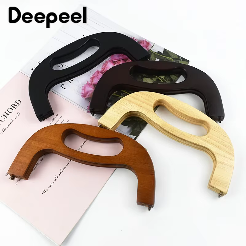 1Pc Deepeel 24.5*12cm Bag Wooden Handles Purse Frame Kiss Clasp Sewing Brackets Wood Bags Closure DIY Handbag Handle Accessories