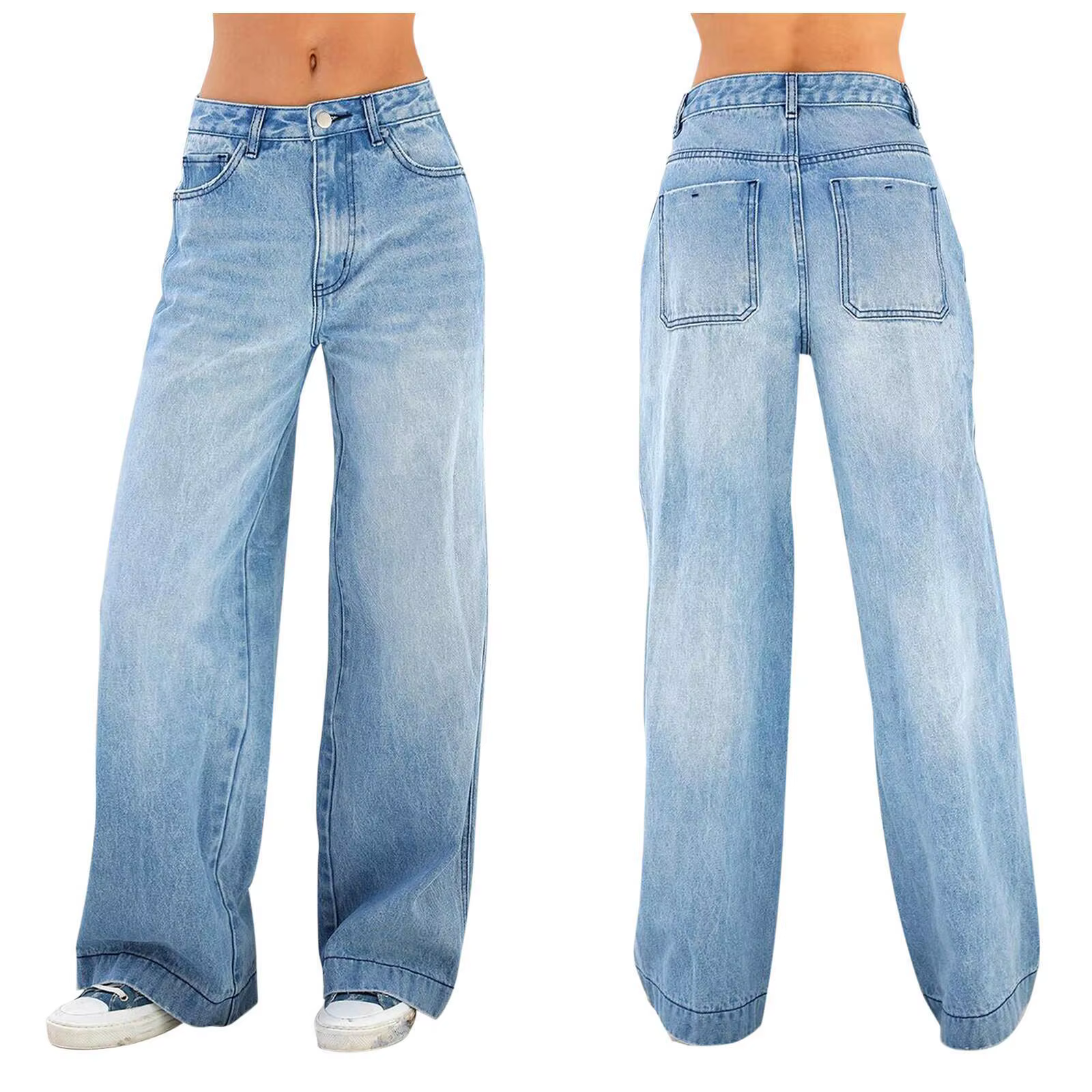 2025 new women's wear European and American loose Denim wide leg pants slimming high waist all-match jeans for women