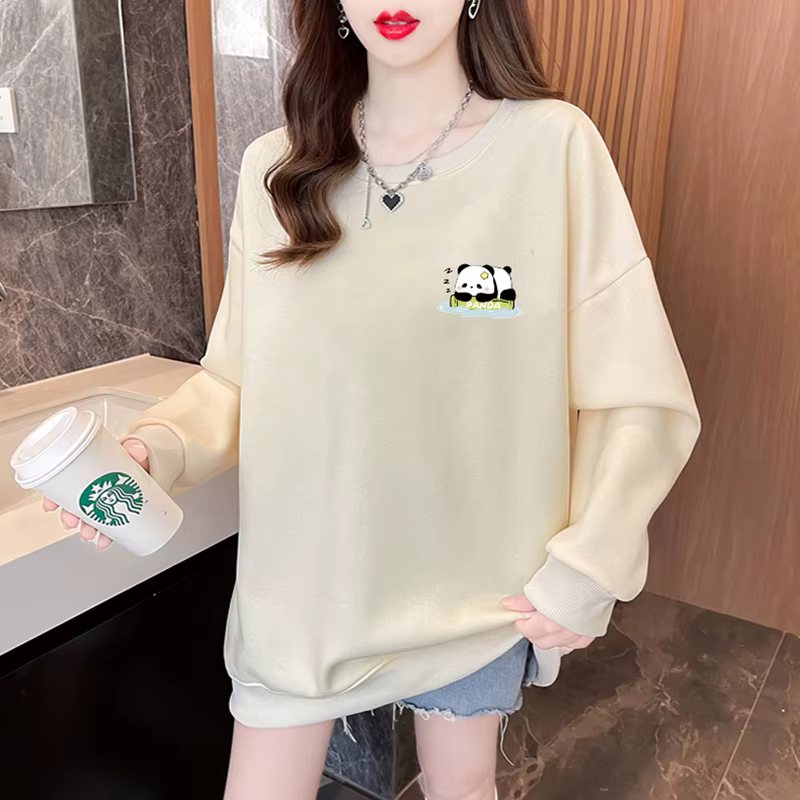 Cute Panda Man-to-Man Women's Casual Round Neck Long-sleeved T-shirt Spring and Autumn Comforting Daily Look TS3053